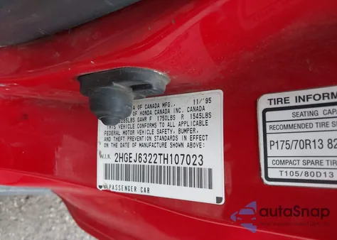 1996 Honda Civic Cx from USA, damaged, VIN 2HGEJ6322TH107023